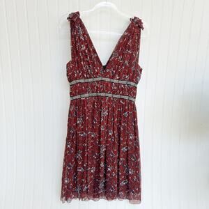 Isabel Marant Etoile Balzan Silk Polka Dot Dress Burgundy Strapless V Neck Sz 6